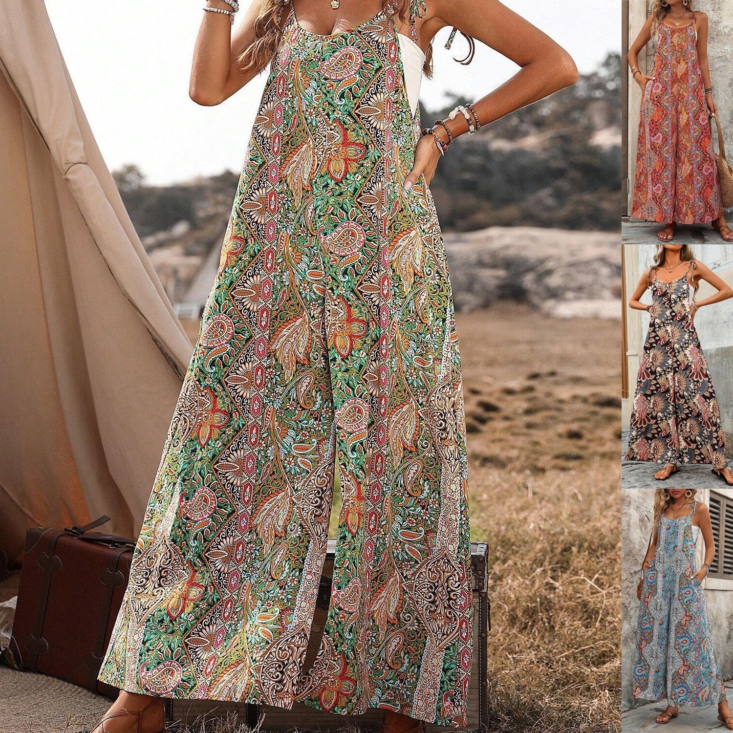 Damen Maxikleid Lang Bequem Auffällig Muster Sommer - BerlinGlamour
