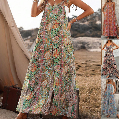 Damen Maxikleid Lang Bequem Auffällig Muster Sommer - BerlinGlamour
