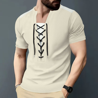 Herren Sportshirt Kurzarm Schnürdesign Modern