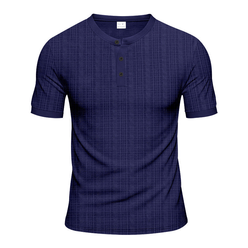 Herren Kurzarmshirt Modern Strukturiert Knopfleiste Trendy