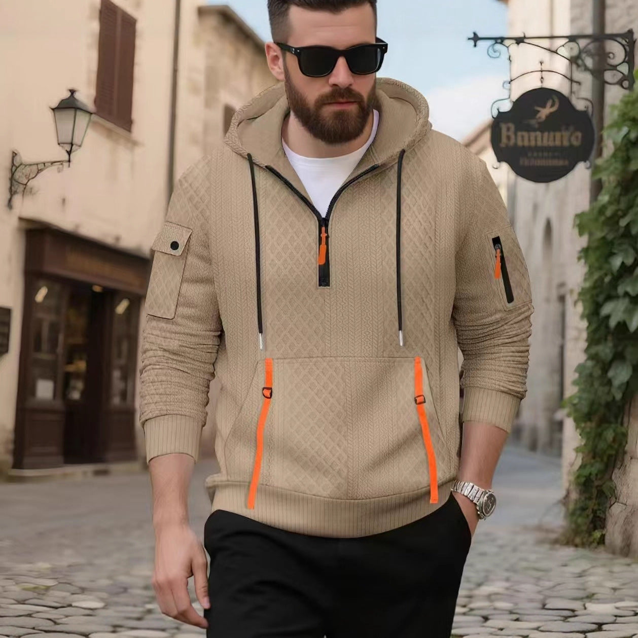 Kapuzenpullover Herren Sportlich mit Reißverschlusstaschen