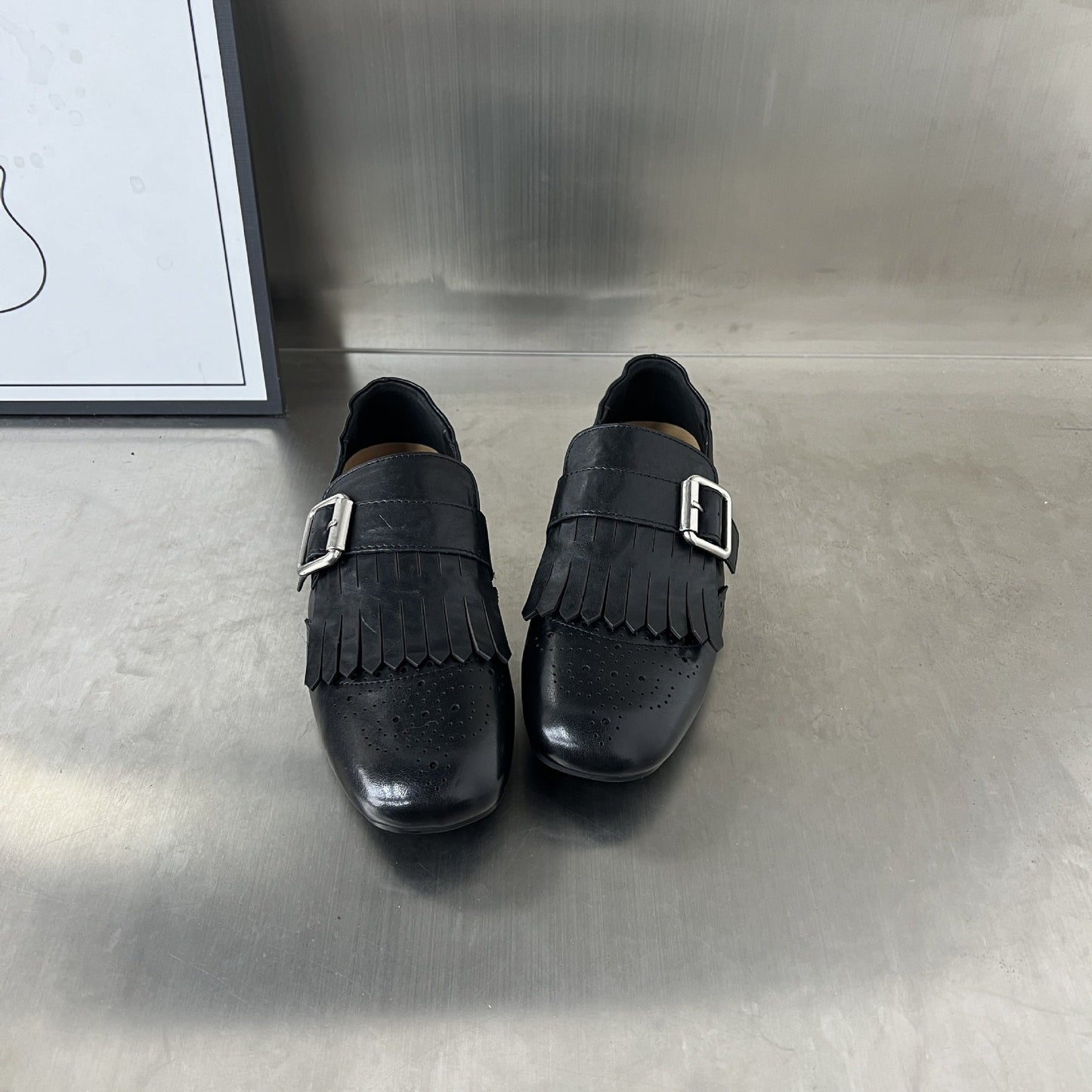 Damen Mokassins Elegante Fransen Design Schnalle Schuhe