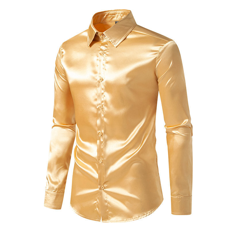 Herren Satinhemd Elegantes mit Klassischem Kragen Glanzfinish