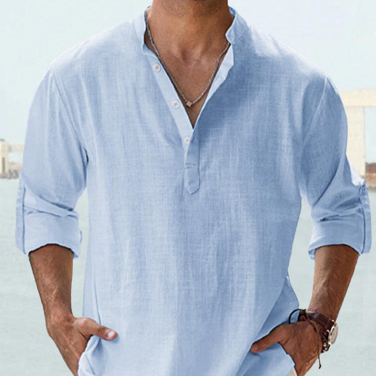 Herren Hemd Henley Ausschnitt Lässig Modern