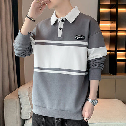 Herren Sweatshirt Modern mit Polokragen und Streifen