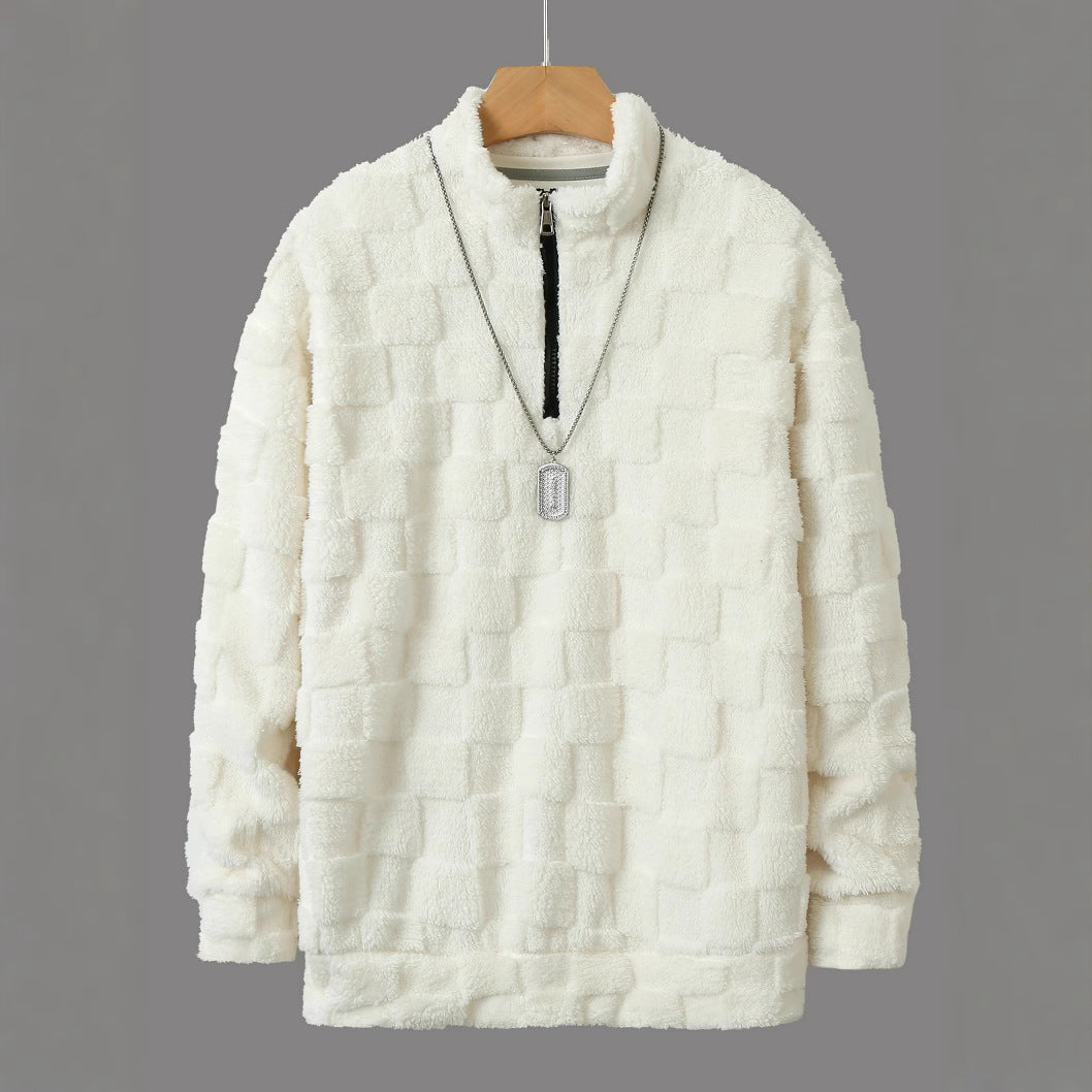 Herren Fleece-Pullover Reißverschluss Strukturiert Warm - BerlinGlamour