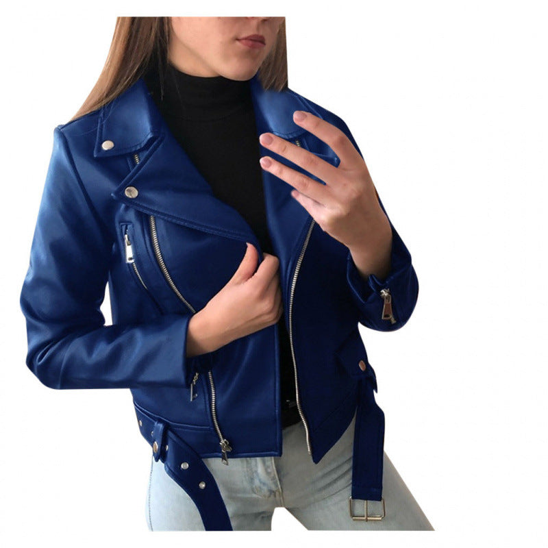 Lederjacke Damen Biker Stil mit Nieten und Zierbesatz