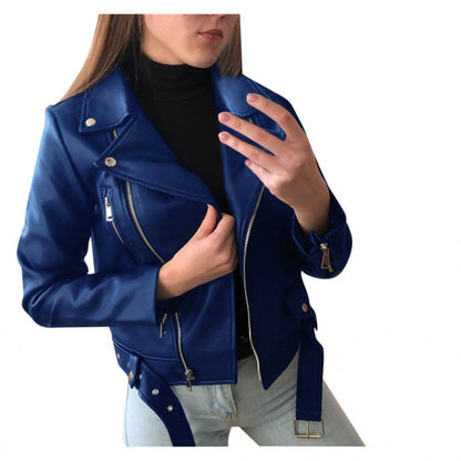 Lederjacke Damen Biker Stil mit Nieten und Zierbesatz