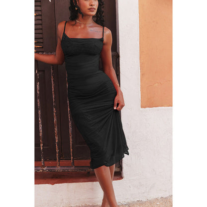 Damen Maxikleid Elegantes Rüschenkleid Mit Verstellbaren Trägern