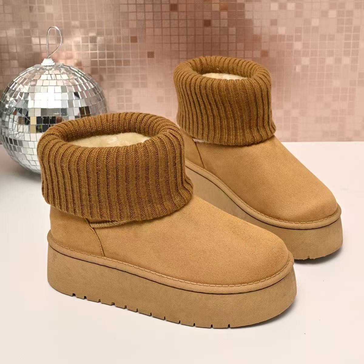 Damen Winterstiefel Weiches Wildleder Elastisch Schnürsenkel