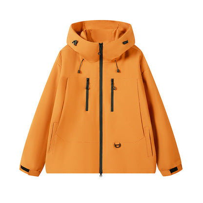 Herren Outdoorjacke Atmungsaktiv Wasserdicht mit Kapuze und Taschen