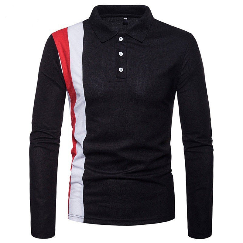 Herren Poloshirt Langarm Farbblockstreifen Modern