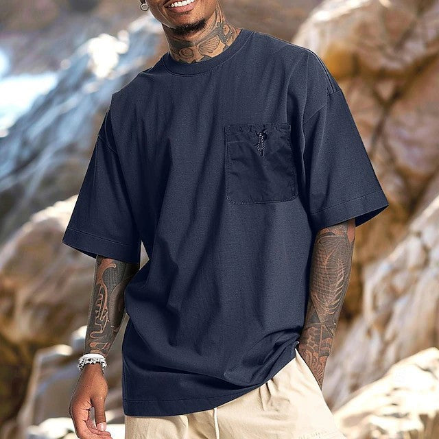 Herren T-Shirt Oversize Lässig mit Brusttasche