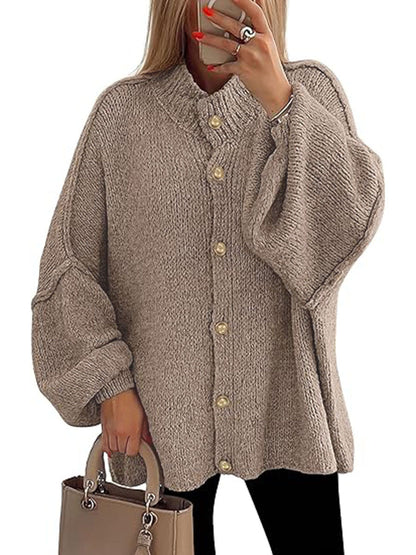 Große Damen Strickjacke Oversized Knopfverschluss