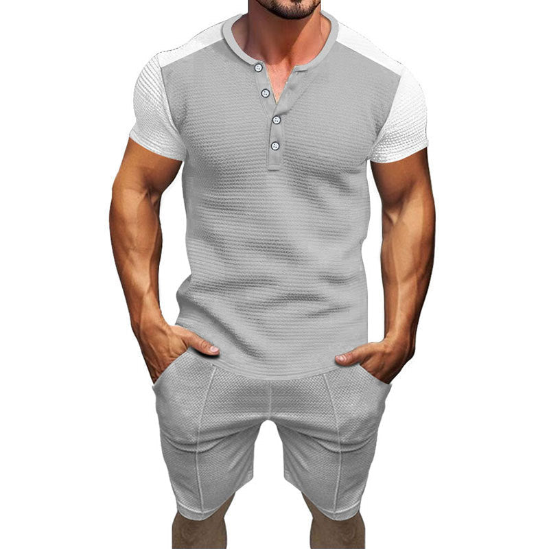 Herren Kurzarmanzug Elegant mit Knöpfen und Taschen
