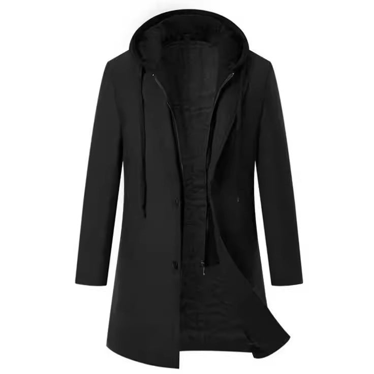 Herren Mantel Eleganter Wintermantel mit Kapuze und Taschen