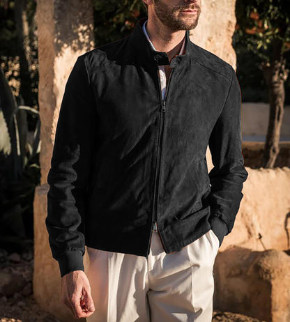 Herren Lederjacke Bikerstil Elegant Schwarz