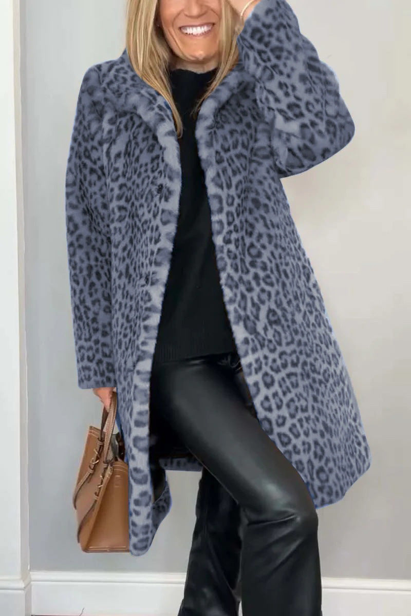 Großer Faux-Fur-Mantel Tierdruck Übergröße Offen