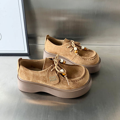 Damen Sneaker Mokassin Bequem Plateau Sohle Schnürsystem