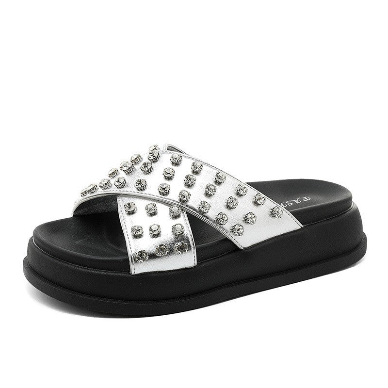 Damen Schlappen Glitzernd mit Riemchen und rutschfester Sohle - BerlinGlamour