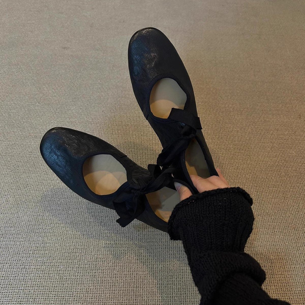Damen Ballerinas Elegante Leder Schuhe Schwarz Damenmode