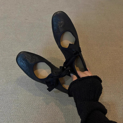 Damen Ballerinas Elegante Leder Schuhe Schwarz Damenmode