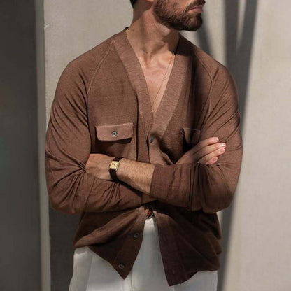 Herren Strickjacke Bequem Mit Taschen Grau