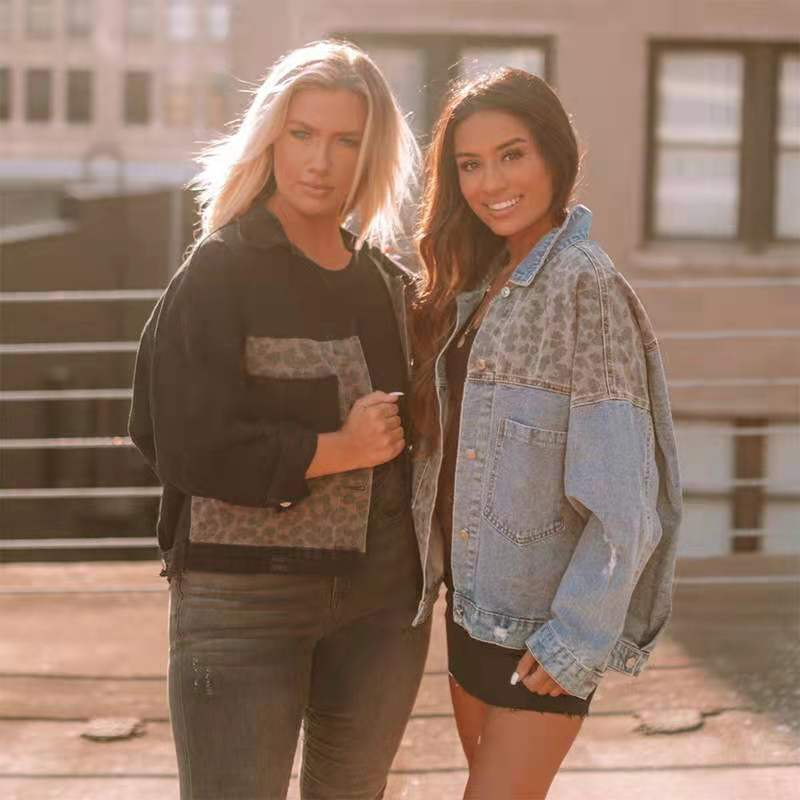 Damen Jeansjacke Leoparden Muster Trendy