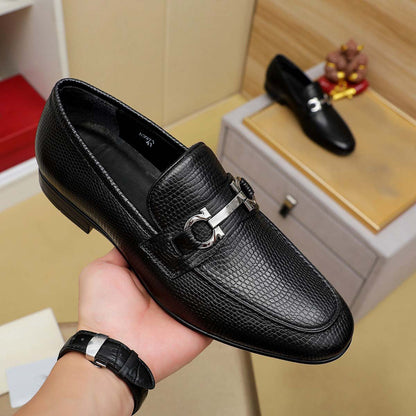 Herren Mokassin Modern Metallverschluss Leder Schwarz
