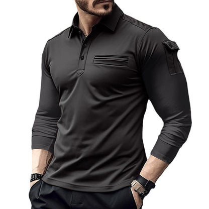 Herren Poloshirt Langarm Modern mit Taschen und Details