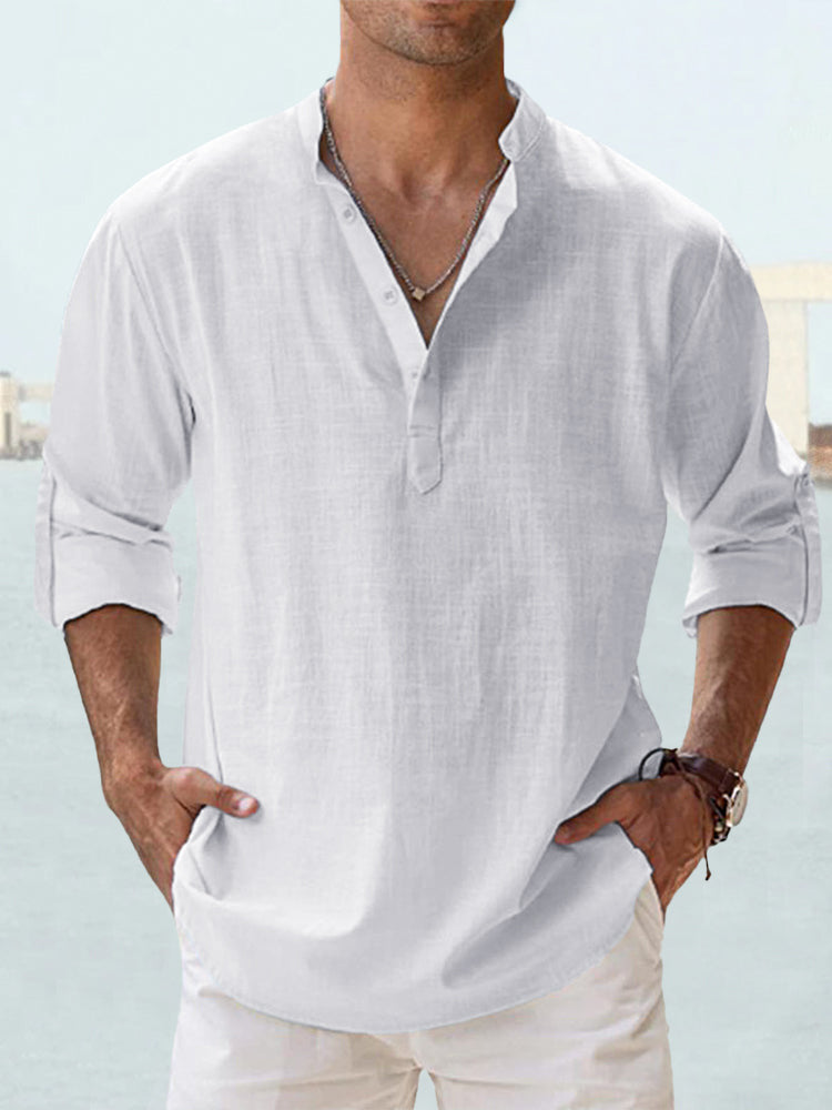 Herren Hemd Henley Ausschnitt Lässig Modern