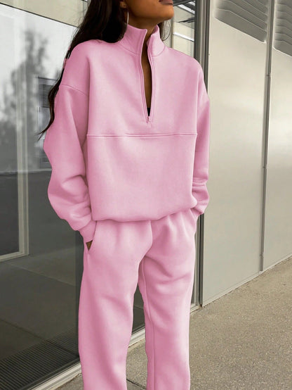 Damen Pullover Oversized Bequem Langarm Mit Halbem Reißverschluss