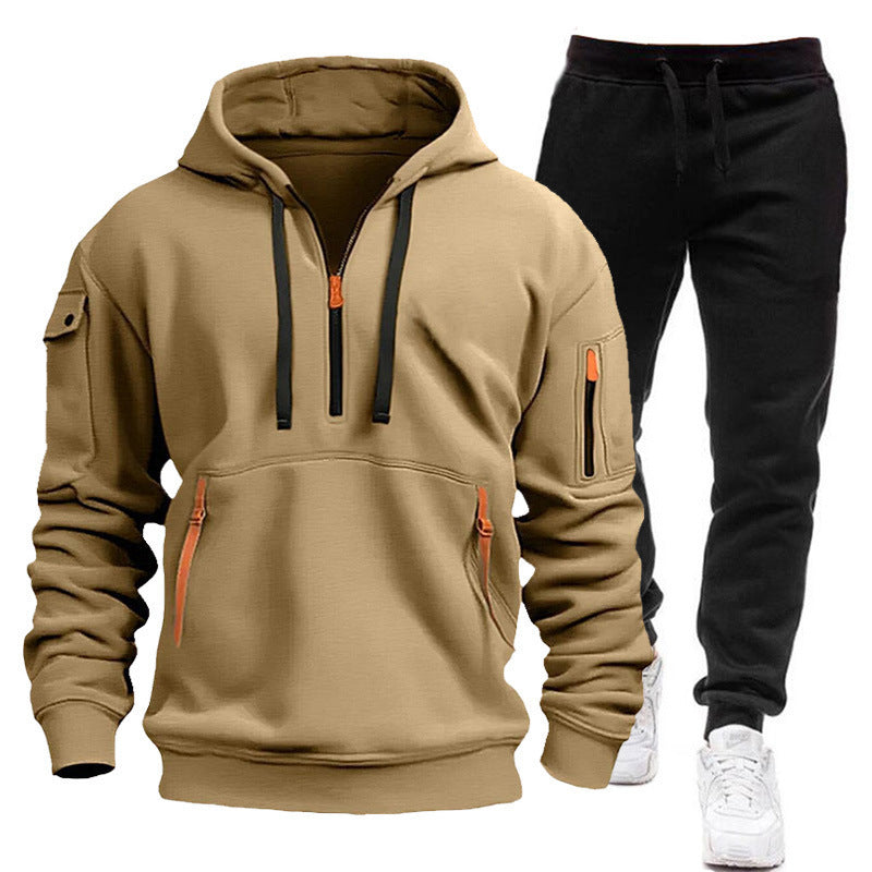 Herren Hoodie Kurz Reißverschluss Taschen Modern