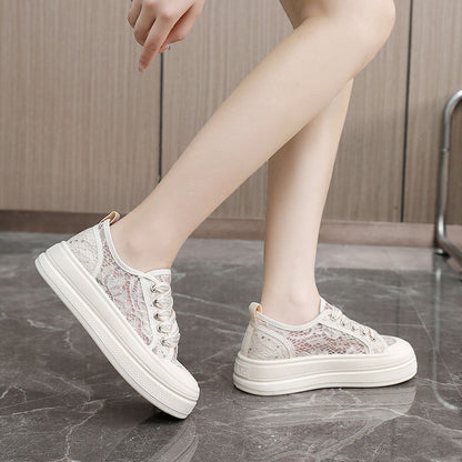 Damen Plateausneaker Bequem Spitze Floral Modisch