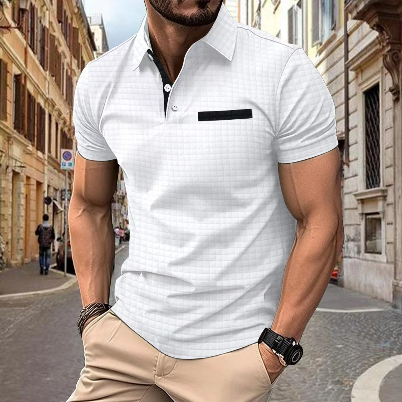 Herren Polohemd Kurzarm Elegant Strukturiert Modern