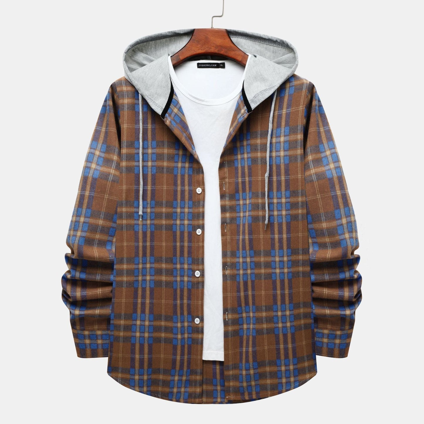 Herren Karohemdjacke Lässig Mit Kapuze Modern