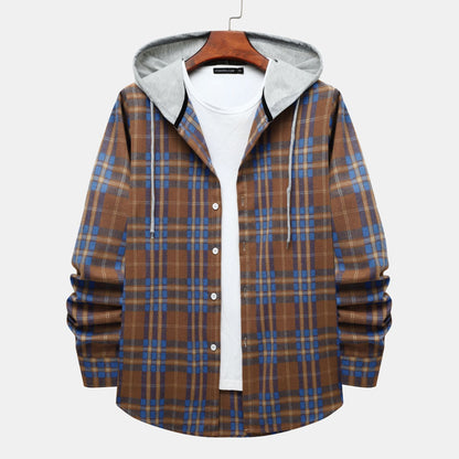 Herren Karohemdjacke Lässig Mit Kapuze Modern