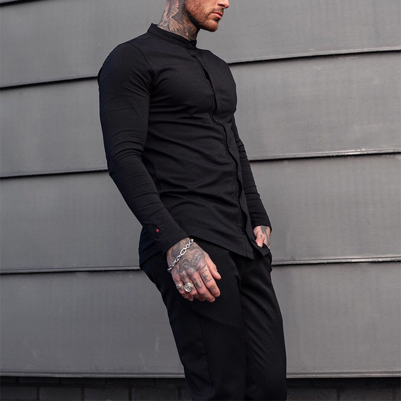 Herren Langarmshirt Slim Fit Stehkragen Modern