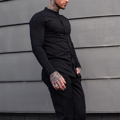 Herren Langarmshirt Slim Fit Stehkragen Modern