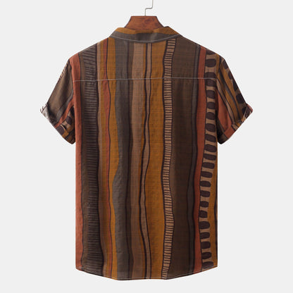 Herren Kurzarmhemd Relaxed Fit Ethnisches Muster