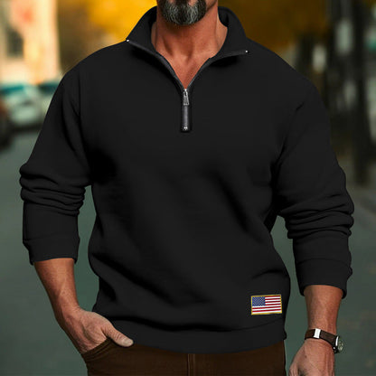 Herren Fleecepullover Modern mit Reißverschluss USA Flagge