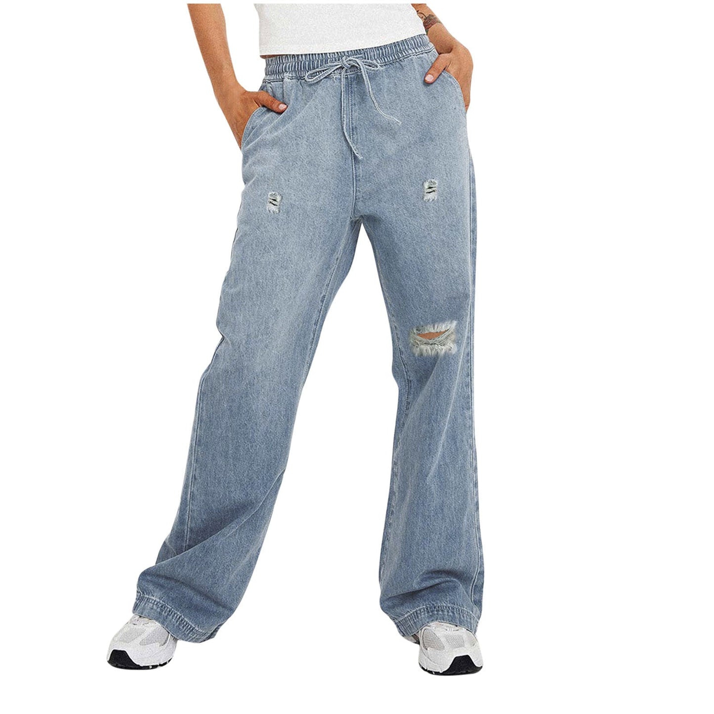 Damen Highwaist Jeans Ripped Trendy Destroyed