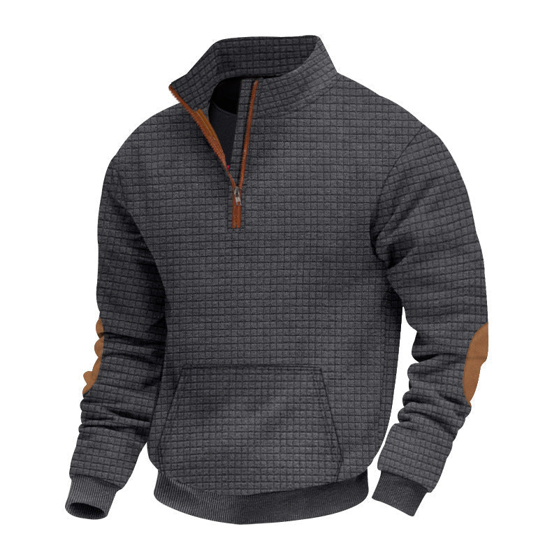 Herren Fleece-Pullover Sportlich mit Reißverschluss und Patches