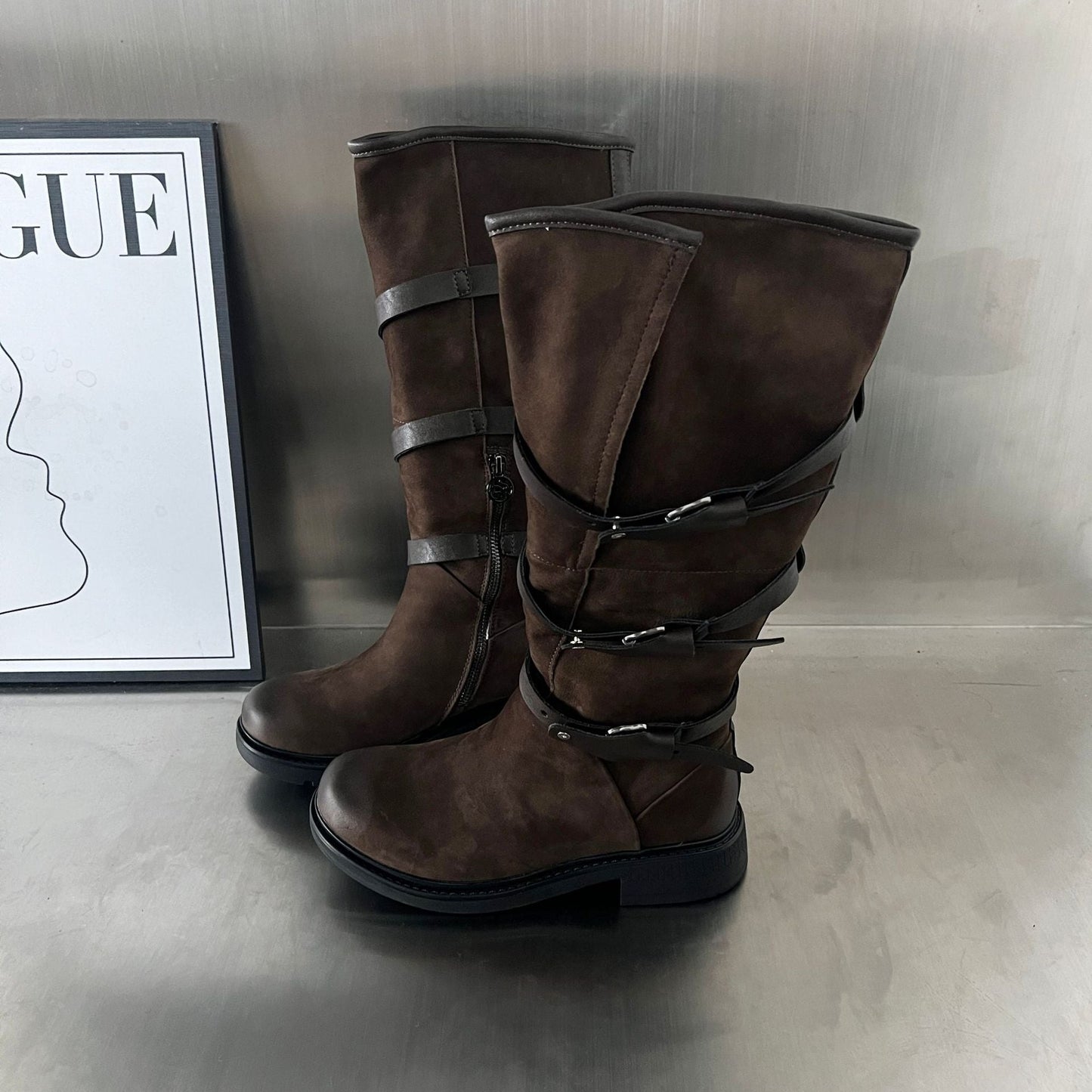 Damen Stiefel Modisch Elegant mit Reißverschluss Schwarz