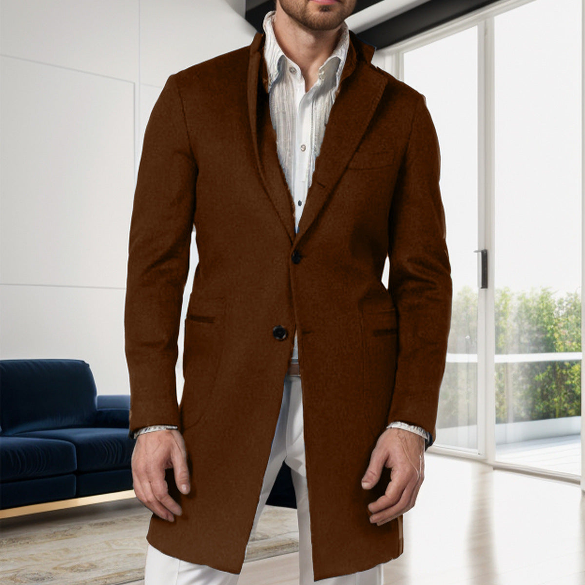 Herren Mantel Slim Fit aus Wolle Schwarz Eleganter Übergangsmantel