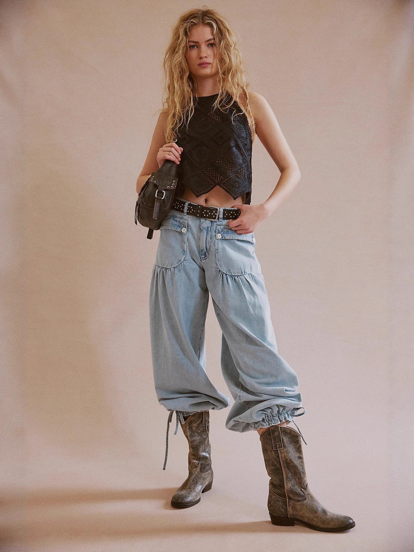 Damen Hose Cargo Bequem Weite Passform