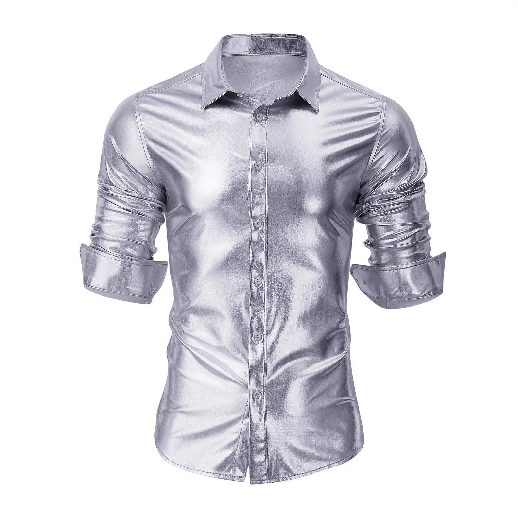 Herren Langarmhemd Modern Glänzend Slim Fit