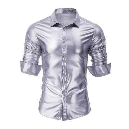 Herren Langarmhemd Modern Glänzend Slim Fit