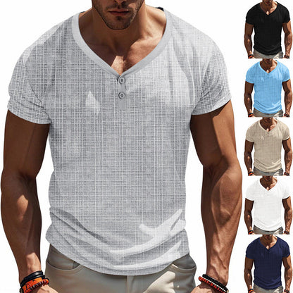 Herren Henley-Shirt Kurzarm Strukturiert Knöpfe Modern - BerlinGlamour