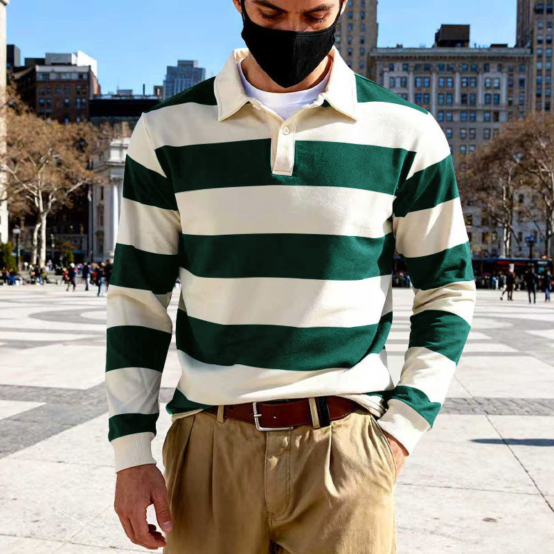 Herren Polohemd Langarm Gestreift Modern - BerlinGlamour